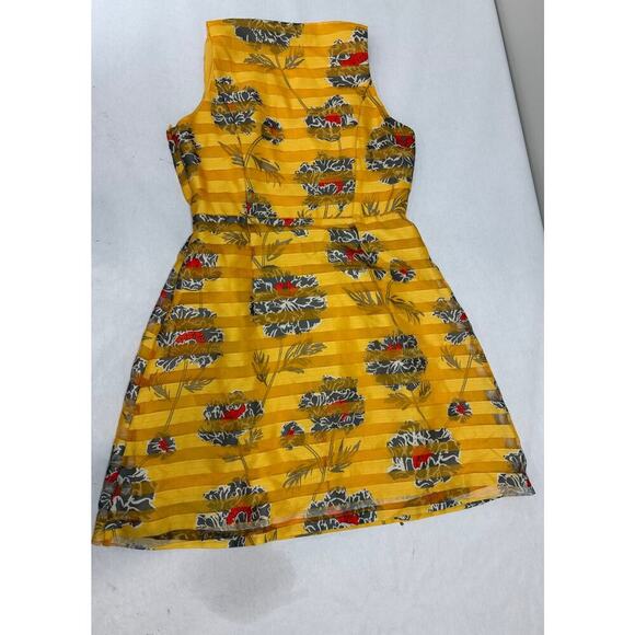 Floral Print Banana Republic Fit Flare Dress Spring Yellow Sheer Stripe Party 6P - Picture 2 of 10